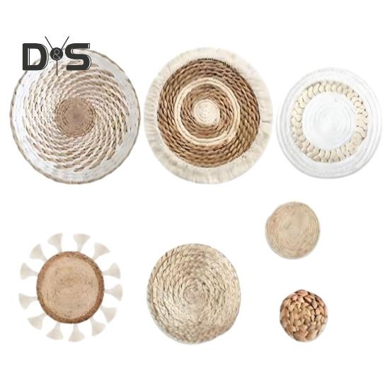 

7 шт./компл., бохо-соломенное плетеное настенное украшение для дома, офиса, гостиной, спальни, настенное искусство, деревенское натуральное плетеное украшение 7pcs