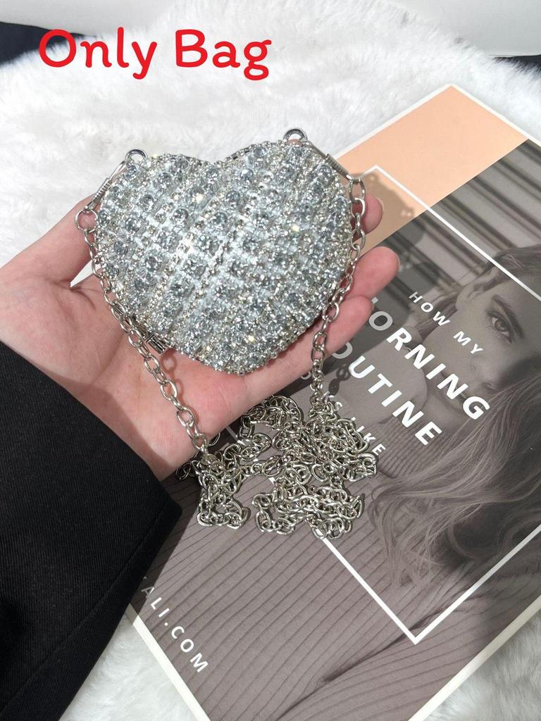 Mini Borsa a Mano a Forma di Cuore d'Amore con Decorazioni di Diamanti Acqua Scintillante per Uso Quotidiano