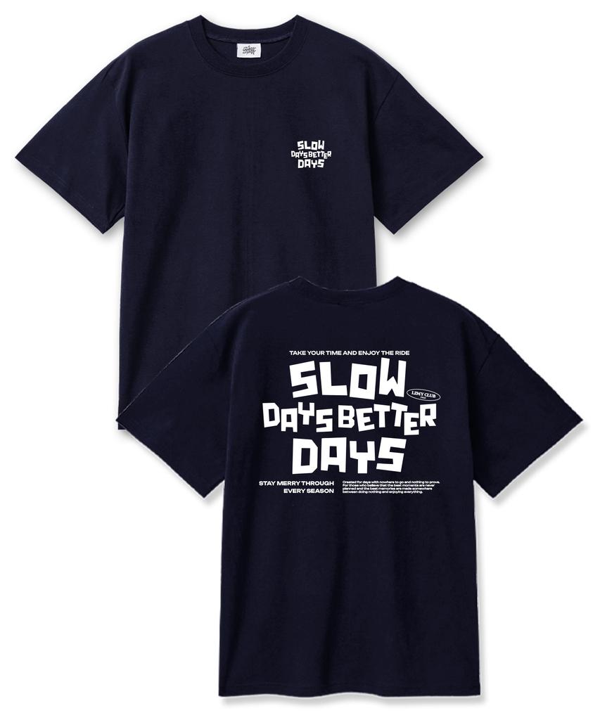 Leijimeli Slow Days 20-Count Cotton Oversized Short Sleeve T-Shirt Navy