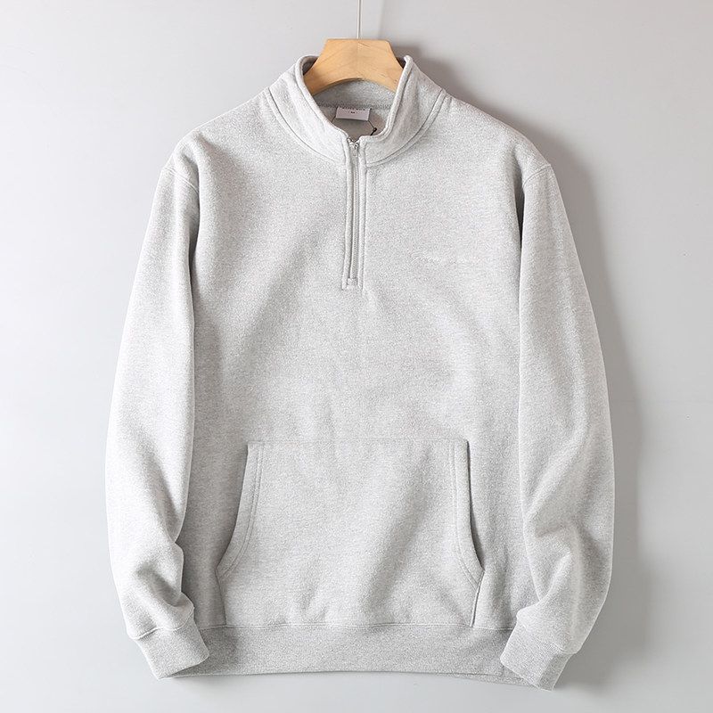 Designer-Style Half-Zip Stand Collar Fleece-Lined Autumn and Winter Men's Fashion Thickened Sweatshirt with Cut Tags, Export Surplus