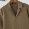 INCERUN S-5XL Men Lapel Short Sleeve Texture Buttons Casual Loose Shirts
