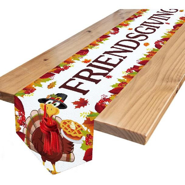 Friendsgiving Party Decorations Extra Large Size Happy Friendsgiving Table Runner for Friendsgiving Party Decorations, 73x14inch