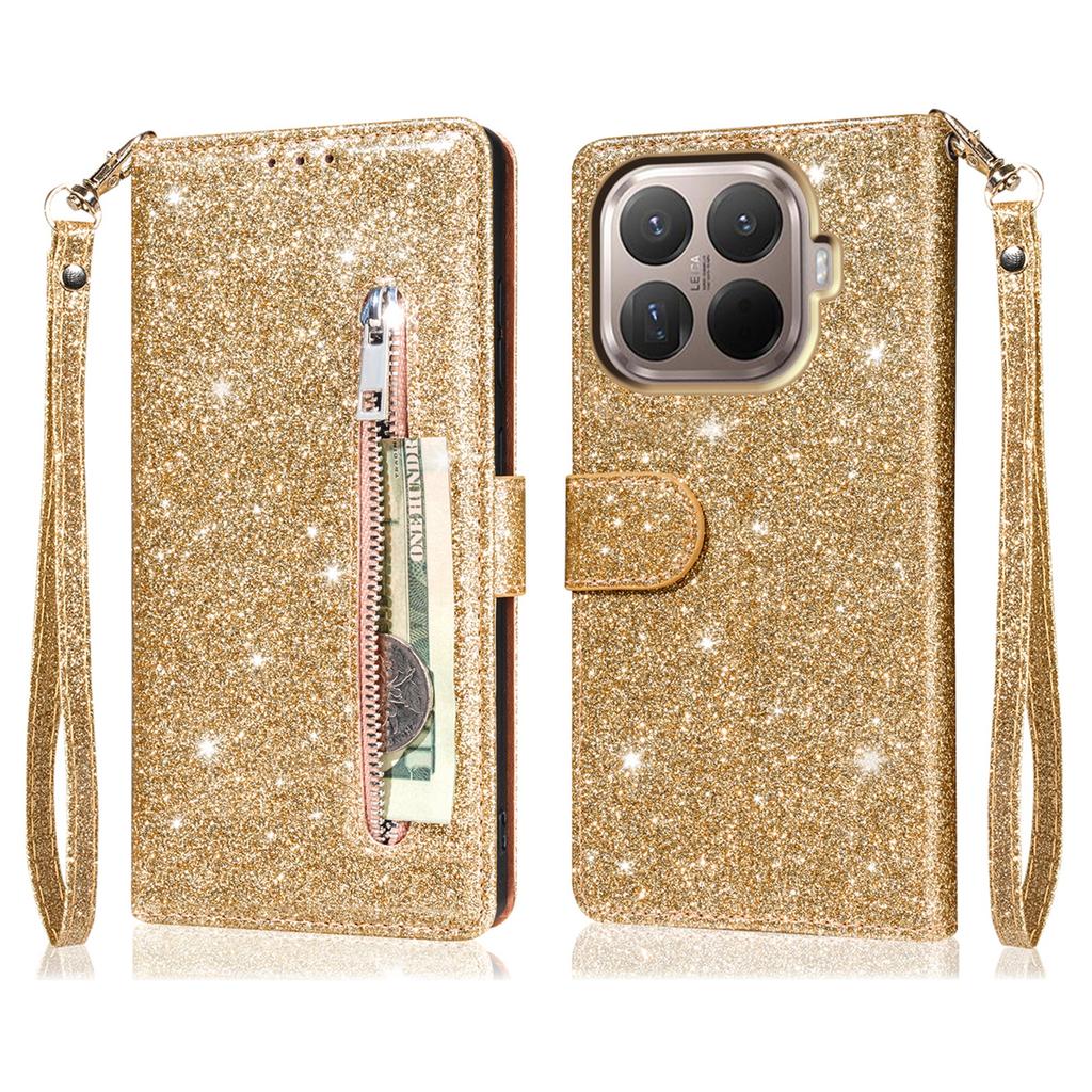 Für Xiaomi 15T Pro Hülle mit Ständer Glitzer Handy Lederhülle Reißverschlusstasche