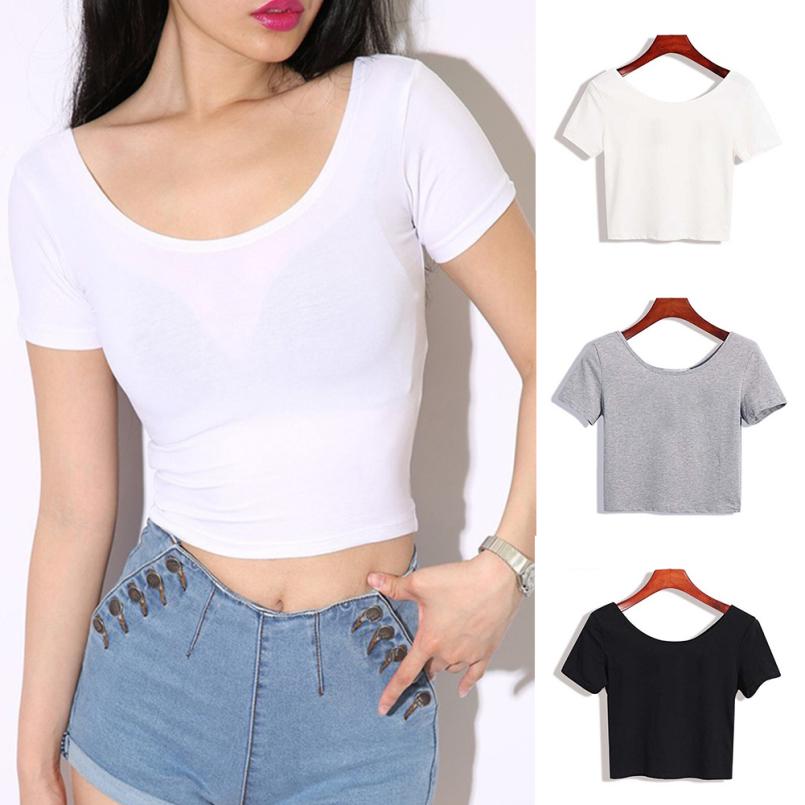 Ladies Short Sleeve O Neck T-shirt Sexy Tops Summer Basic Simple Stretch Solid Color Tee Shirts