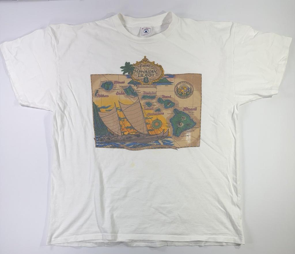 Vintage 90s Hawaii Map T Shirt Mens XL Delta Polynesian Canoe Hokulea Unisex T-Shirt