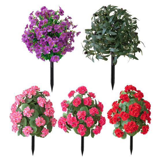 Arbust de flori artificiale cu spike, verdeață artificială, tufiș cu flori, flori artificiale de grădină, miză de pământ, casă de la țară, decorațiuni exterioare pentru verandă și terasă