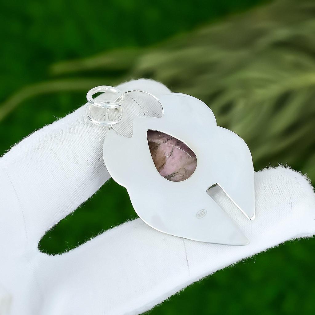 Memorial Day Sale 925 Sterling Silver Pear Natural Rhodonite Bezel Wife Pendant