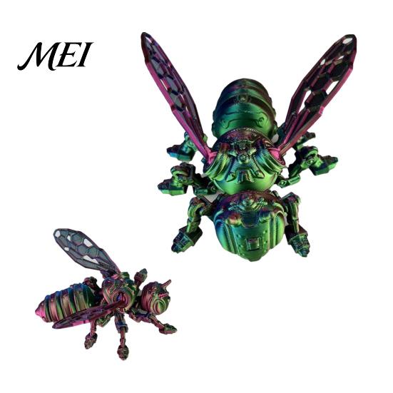 Collectible Bee Figure 3D Printed Mechanical Figurine, Hornet Ornament with Movable Joints, Articulated Wasp Desktop Model Fidget Toy, Insect