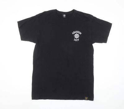 Abandon Ship Men's Black Nautical Graphic Cotton T-Shirt Medium