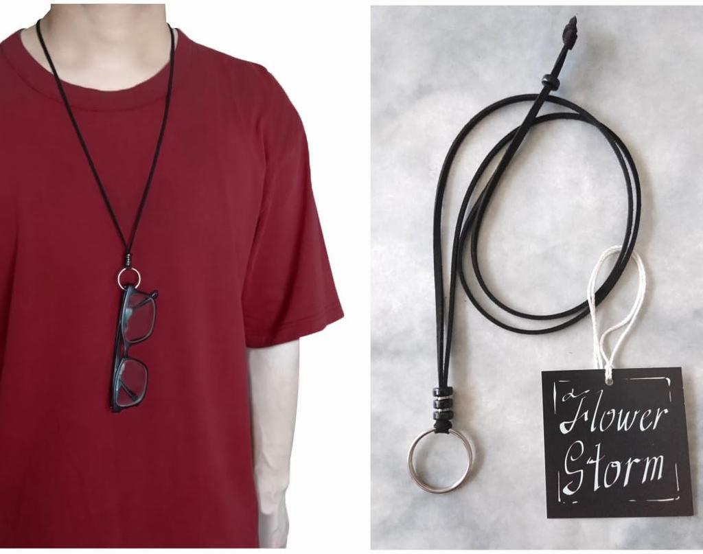 Glasses Holder and simple stainless steel ring pendant sunglasses and glasses holder leather and [flower storm] (Flower Storm) Lightweight (glasses