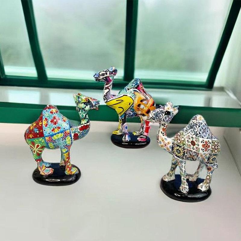 Colorful Camel Figurine Table Decor Graffiti Animal Statue Resin Sculpture Home Room Office Indoor Ornament Desk Accessories