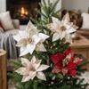 Velvet Fabric Artificial Poinsettia Flower Sequins Christmas Tree Magnolia  New Year Gift
