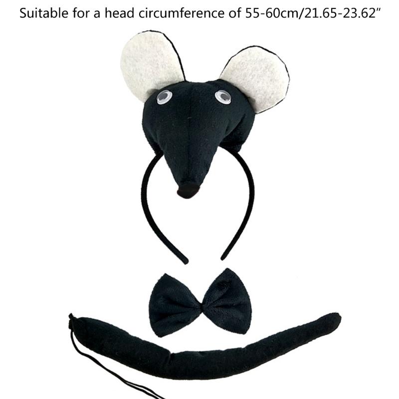 Children Mouse Costume Hairband Bowtie Tail Costume Set CarnivalParty Photoshoots Props Stage Costume School Play Props