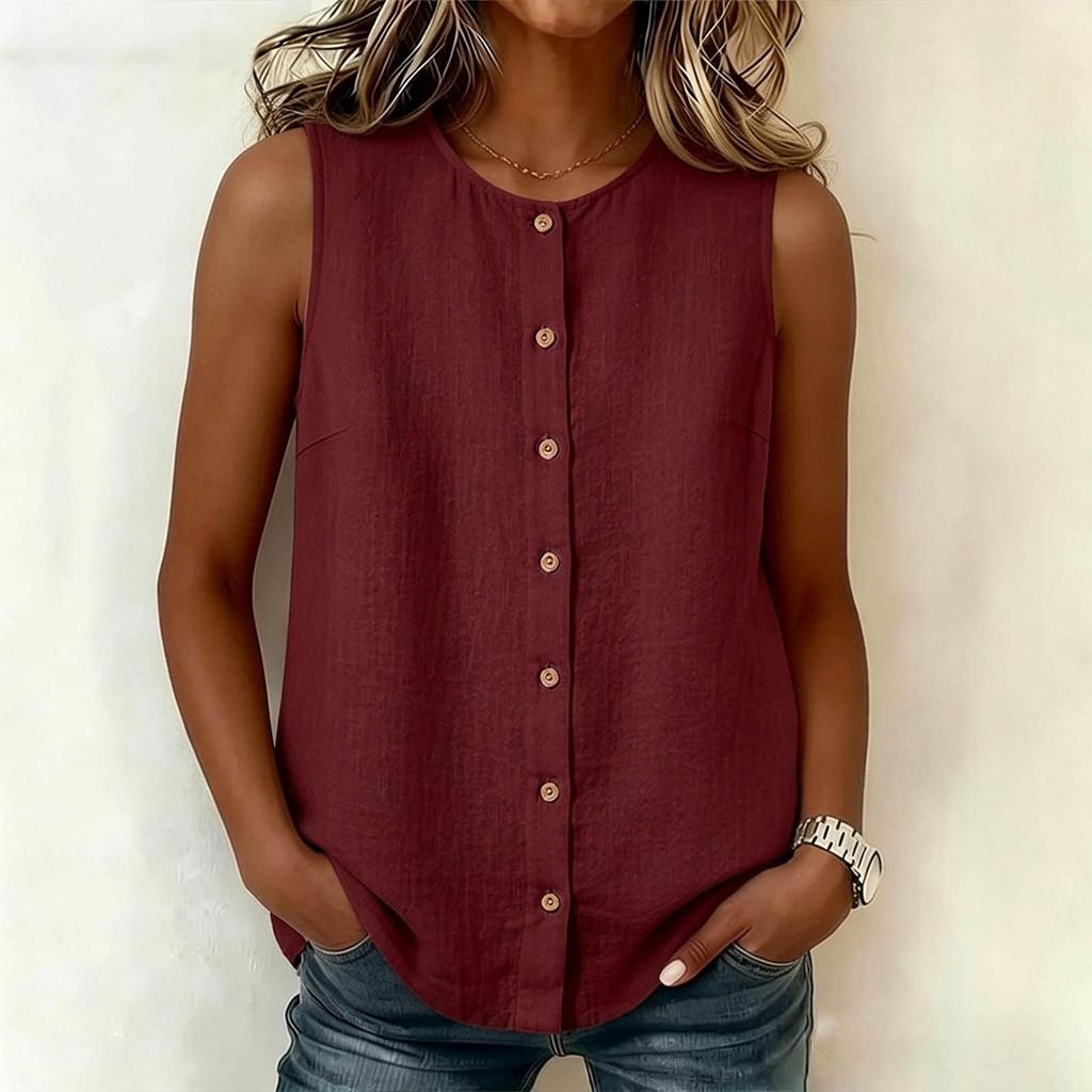 Womens Bohemian Style Sleeveless Button Down Loose Tank Top