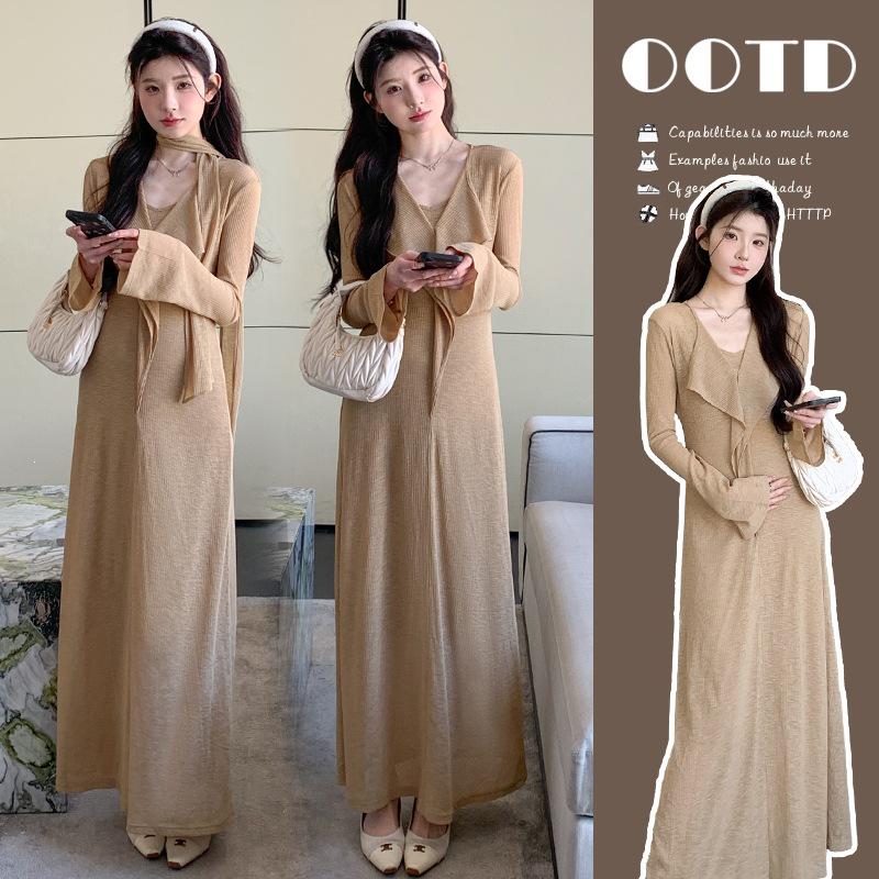 Spring/Summer 2026 French Style V-neck Ribbon Flared Sleeve Ruffled Dress Set Medium