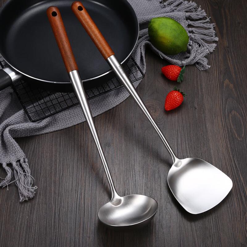 Zhishi Thickened & Lengthened Stainless Steel Spatula with Wooden Handle