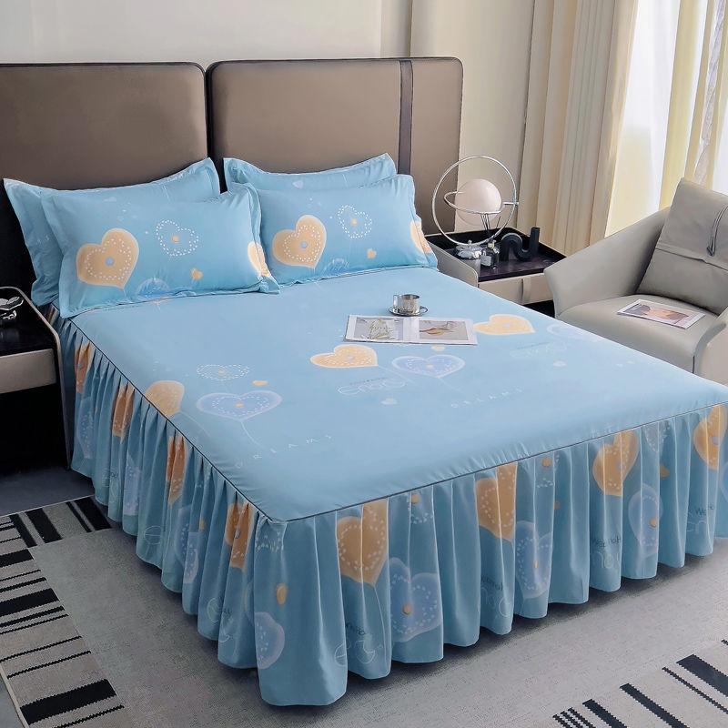 3pcs Twin Tree Pattern Extra Thick Non-Slip Bed Skirt Set with 1 Bed Skirt + 2 Pillowcases (Pillow Inserts Not Included)
