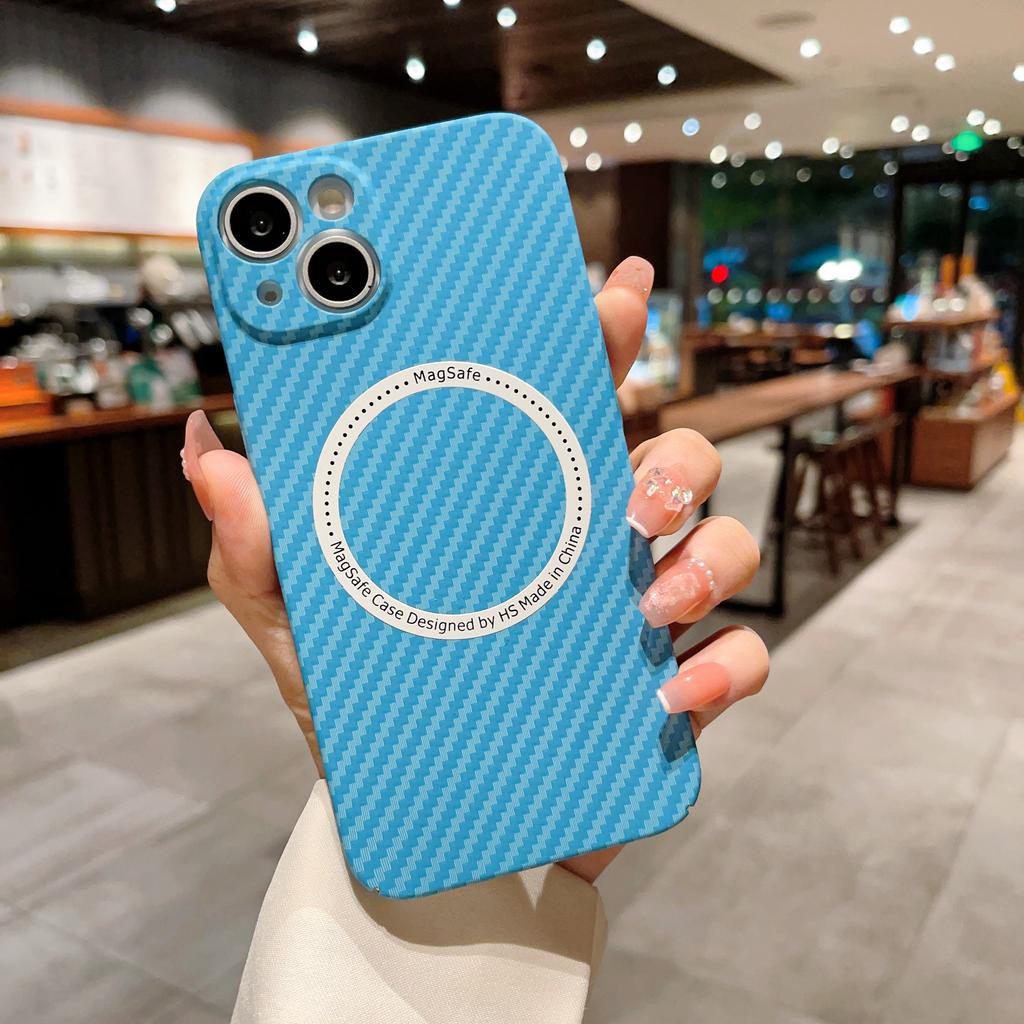 Apple 16 Magnetic Suction Mobile Phone Case Carbon Fiber Pattern IPhone 15 Matte Suitable for 14ProMax Anti-fall PC Protection Case