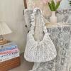 Elegant Sweet Fresh Lace Handbag Bowknot Underarm Bag Floral Pleated Shoulder Bag Pastoral Style Cloth Dumpling Bag Shopping