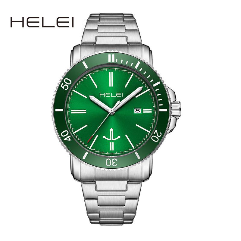 Helei H9002A-G 9002 Waterproof Stainless Steel Strap Round Clock Quartz Watches Business Gift Fashion Men's Wristwatches for Men