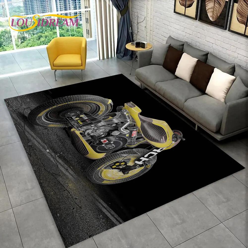 3D Cyberpunk Concept Motorcycle Cartoon Area Rug,Carpet for Living Room Bedroom Sofa Doormat Decoration,kids Non-slip Floor Mat