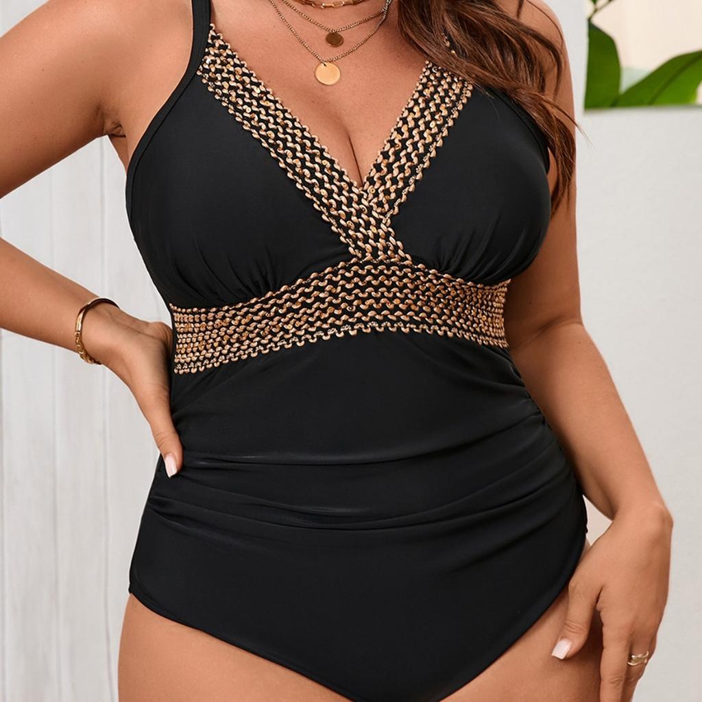 New large size sexy slim one-piece swimsuit gold decoration retro slim bikini swimsuit women
