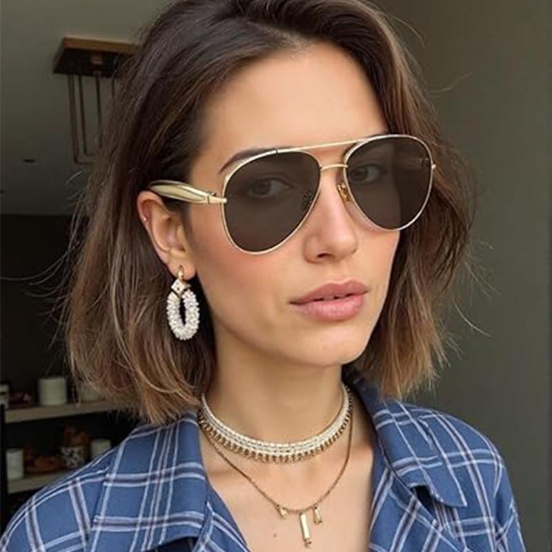 Fashion Oversized Pilot Sunglasses for Women Men 70s Trendy Metal Streamline Arms Aviation Sun Glasses Champagne Shades S98137C