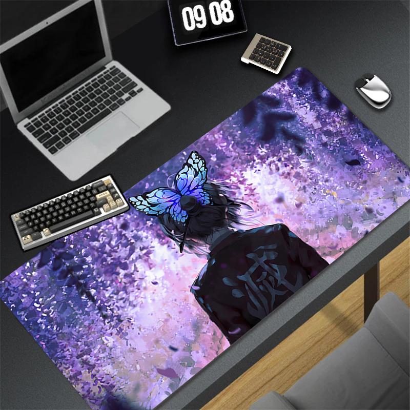 Wisteria Flower Mouse Pad Laptop Purple Anime Girl Keyboard Rug Demon Slayer Kochou Shinobu Mousepad PC Butterfly Gamer Desk