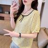 Large Size French Polka Dot Front Shoulder Short-sleeved T-shirt Women's Summer Fat Mm Thin Temperament Fungus Edge Lace Short Top