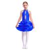 Girls Sparkly Rhinestone Latin Dance Dress Sleeveless Backless Design with Flowy Tiered Skirt for Competition