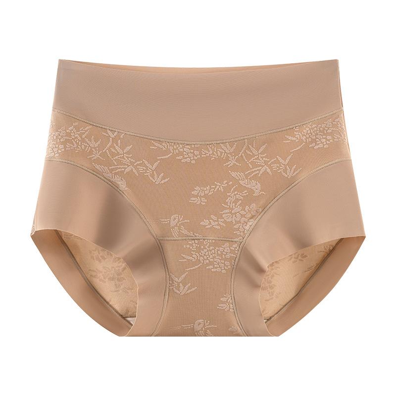 Women's Summer Thin New Jacquard High Waist Belly Mulberry Silk Antibacterial Briefs