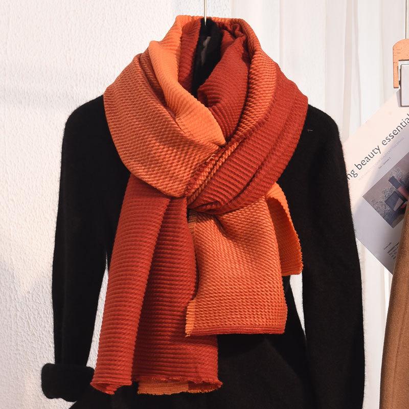

Autumn and winter new imitation cashmere scarf women s color matching wrinkled versatile short beard shawl student couple scarf 68-190cm оранжевый
