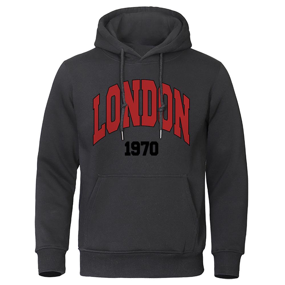 London, Uk 1970 Street Letter Hoodies Mens Hip Hop Street Hoody Crewneck Casual Clothes Oversized Fleece Men Sweatshirt