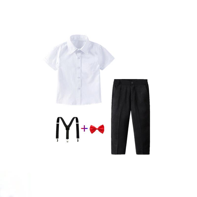 Boys' White Shirt & Black Shorts Summer Set - Short-Sleeved Performance Wear