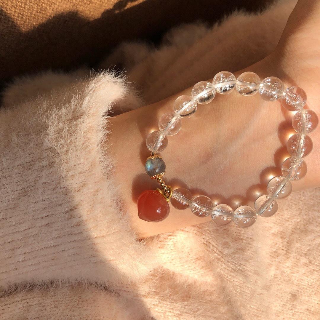 

New Himalayan White Crystal Bracelet with Gray Moonstone, a Valentine s Day Gift for Girlfriend, with Pearls White crystal