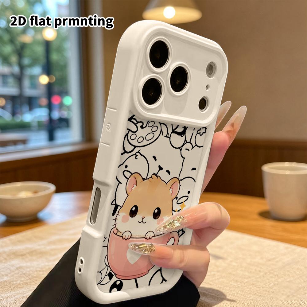 Phone Case: 2D flat design, suitable for iPhone 18, 17, 16, 15, 14, 13 Pro protective cases, little hamster in a teacup, perfect Christmas and Hallowe