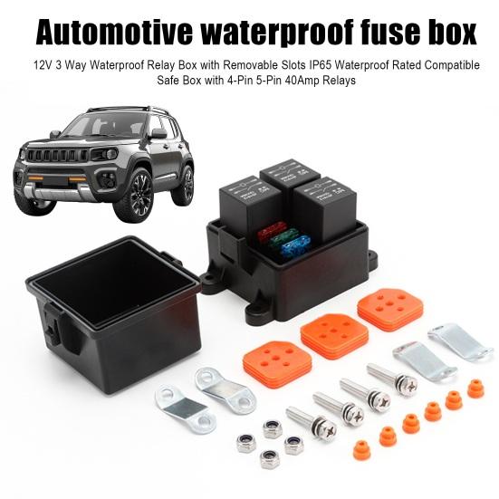 12V 3 Way Waterproof Relay Box with Removable Slots IP65 Waterproof Rated Compatible Safe Box with 4-Pin 5-Pin 40Amp Relays