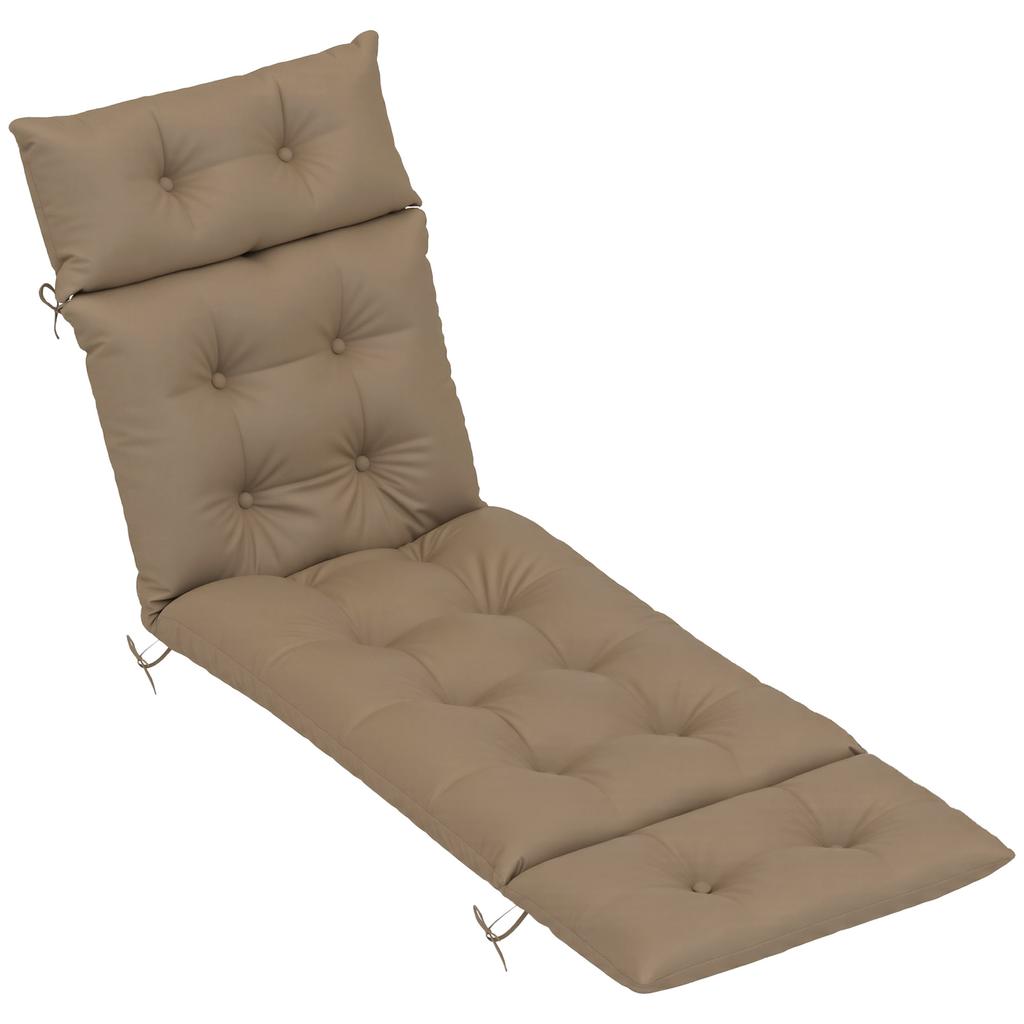 Sun Lounger Cushions Only, 190x56x10cm Garden Lounge Chair Cushions, UPF20+ 220gsm Fabric, Thick Sunbed Replacement Pads with 6 Ties, Khaki
