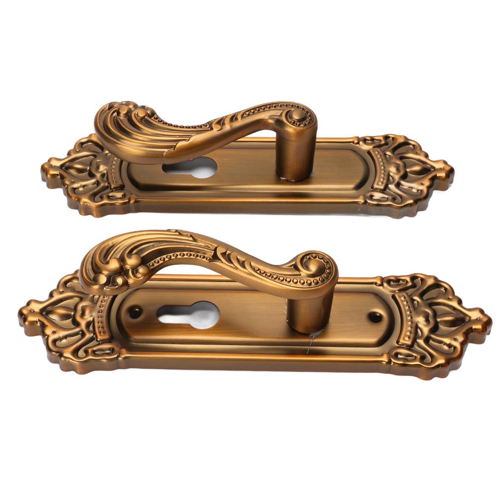 European Style Door Handle Lock Set Aluminum Silent Retro Interior Entry Door Lever Lock with 3 Keys for Home Bedroom