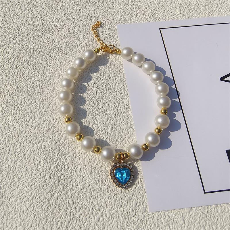 New Love Pendant Pearl Beaded Pet Necklace Versatile Accessories Handmade Cat and Dog Collar