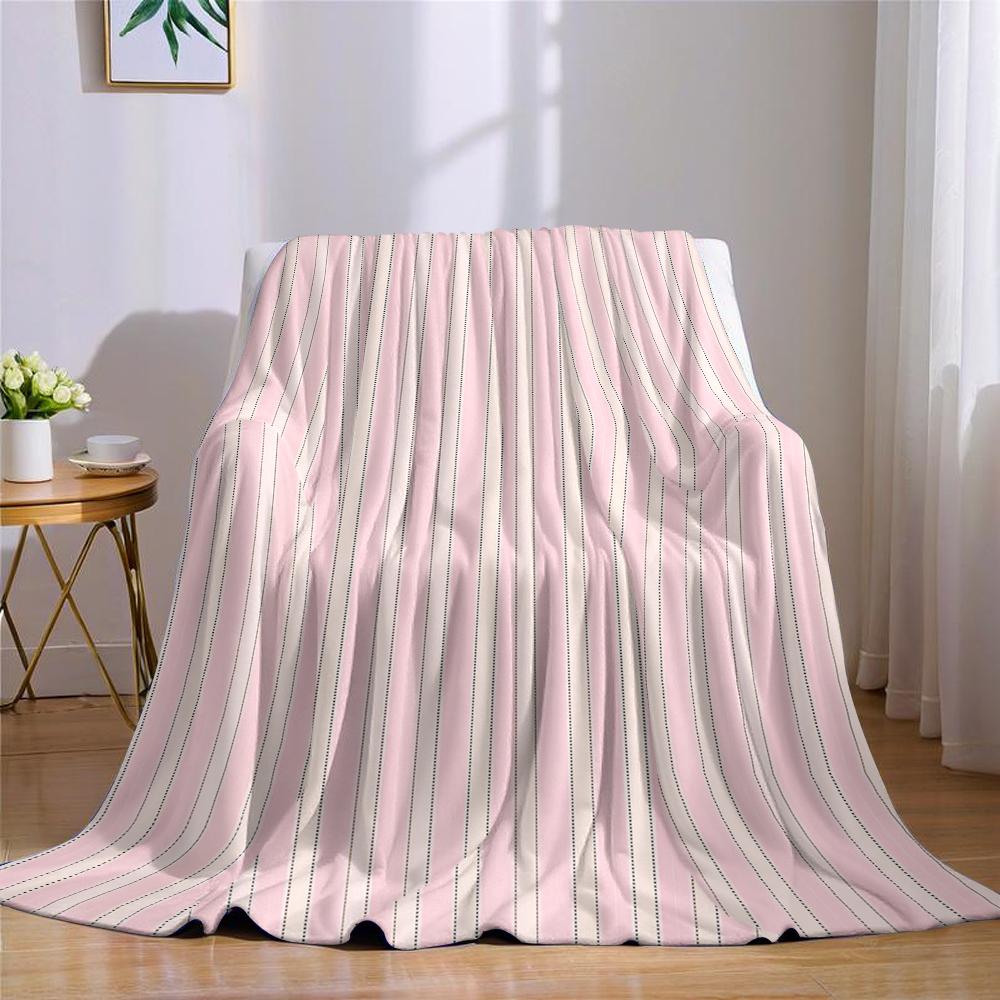 Dusty Pink Stripe Flannel Blanket Warm Soft Halloween Christmas Couch Warm Cozy Decorative Decor Gift for All Season