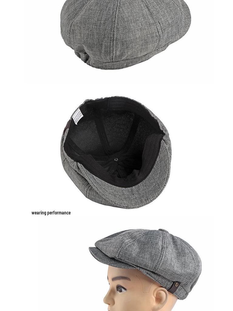 Men's Octagonal Beret: Spring/Summer Linen-Like Duckbill Cap, Retro Casual Unisex Hat