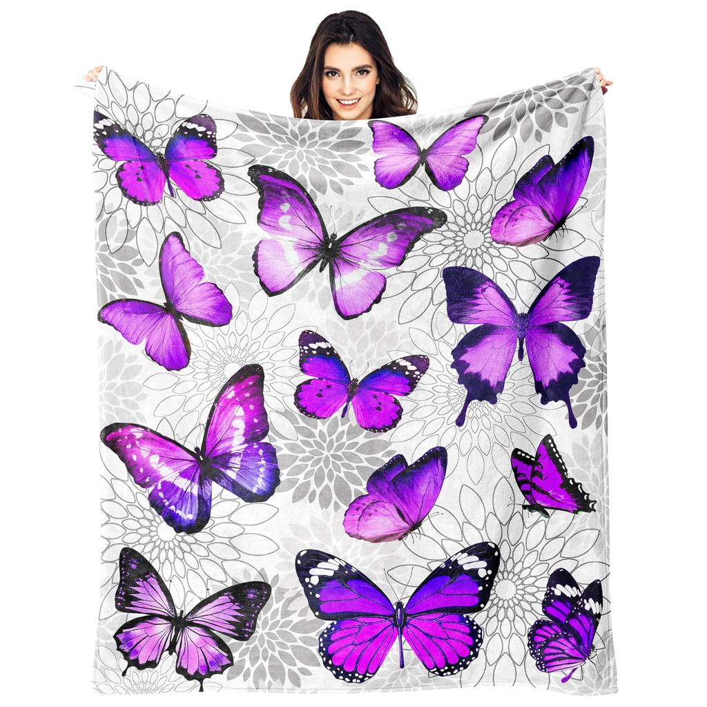 Super Soft Funny Butterfly Throw Blanket Cozy Fleece Fuzzy Plush Flannel Blanket for Travel Camping Living Room Sofa Decor Gift