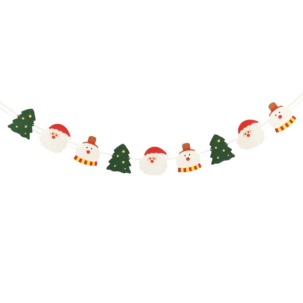 Christmas Decorative Banner Indoor Hanging Garland Featuring Snowman Santa Claus and Tree Shapes for Holiday Wall Decoration