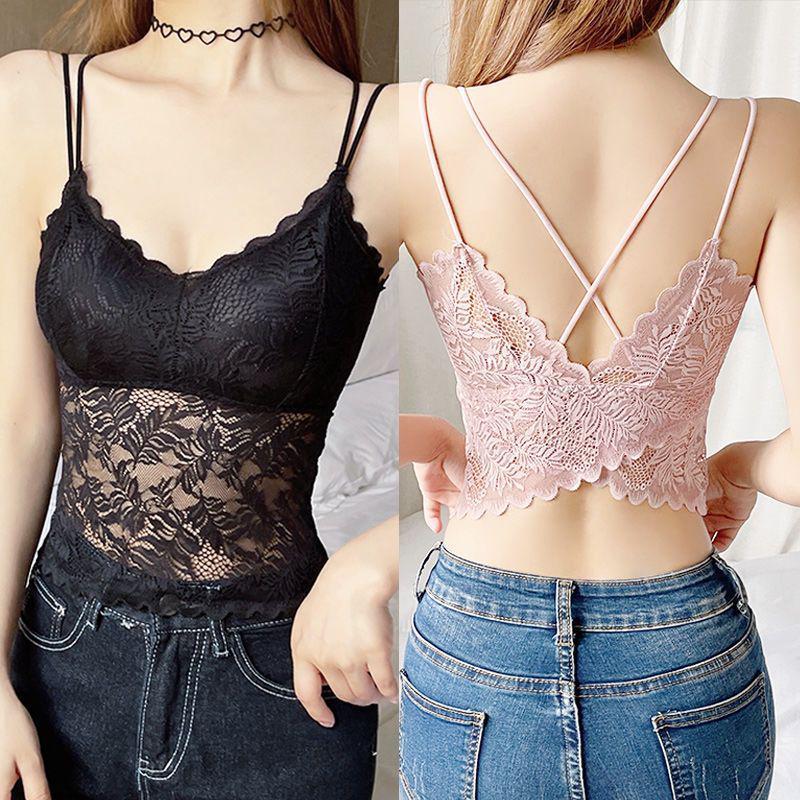 Soutien-gorge Camisole Push-Up Dentelle Papillon - Haut Bandeau Sans Dos Élégant pour Femmes