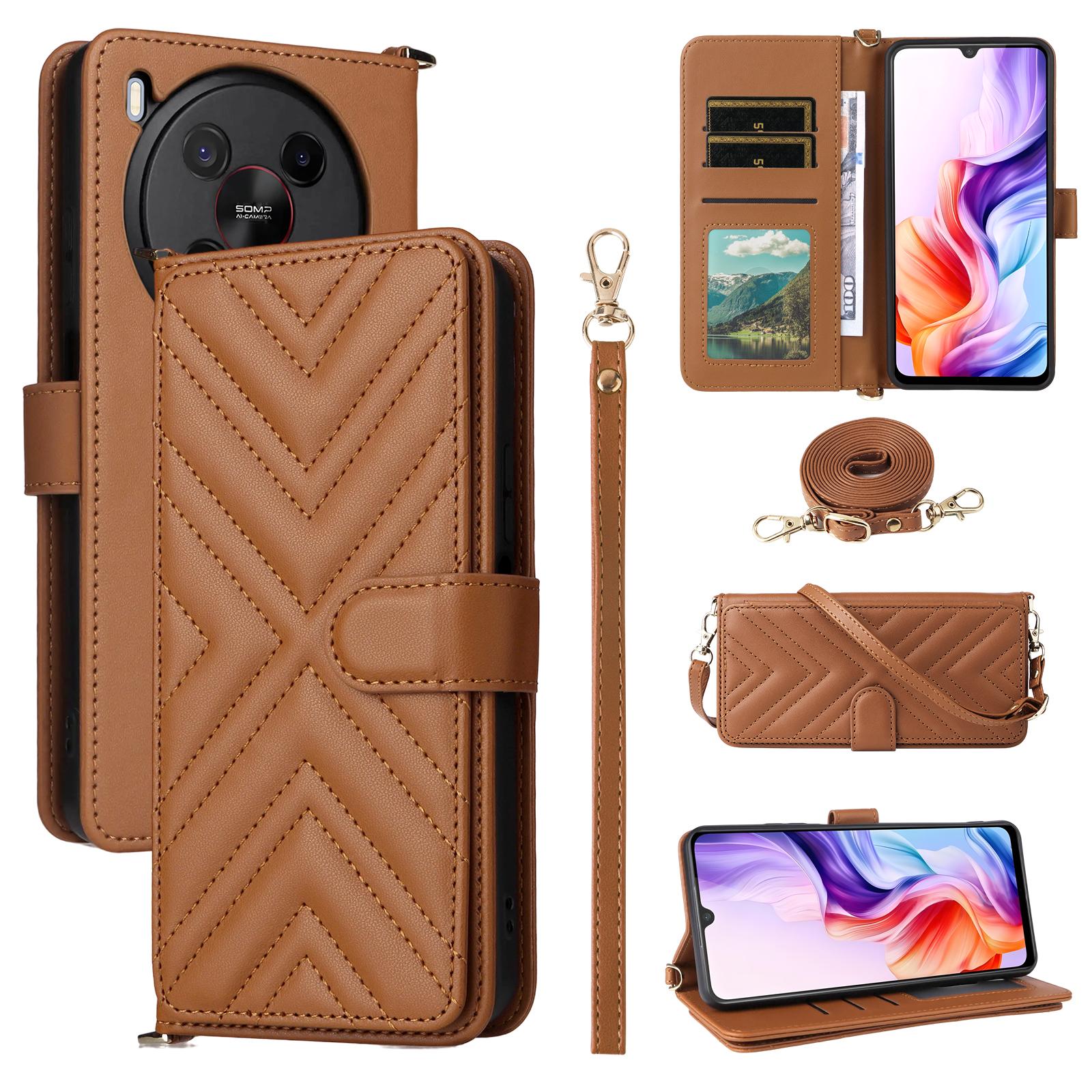 

For ZTE Blade V70 Max/nubia V70 Max Wallet Case with Shoulder/Wrist Strap Leather Phone Cover Stand A