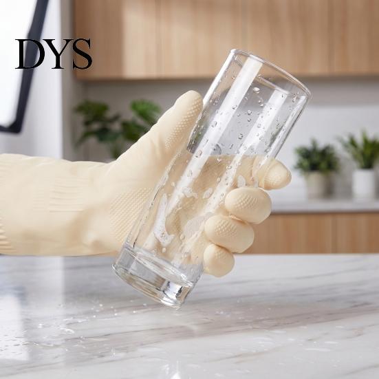 Waterproof Gloves for Bathroom Cleaning Fleece Lined Dishwashing Gloves, Natural Latex Household Anti Slip Dish Washing Non-Slip Grip Long Cuff
