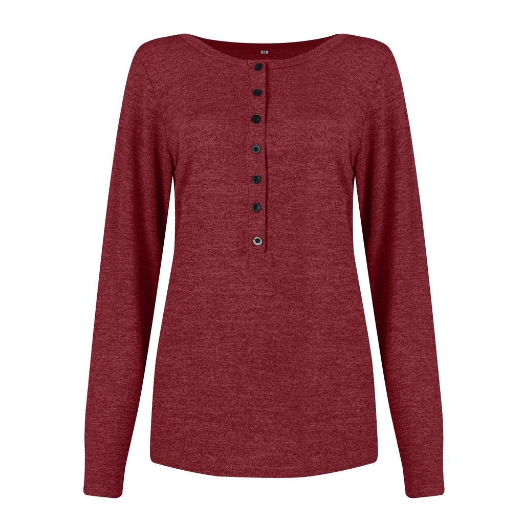 Dámský ležérní svetr s dlouhým rukávem a kulatým výstřihem svetr s knoflíky vpředu
