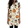 Women's Halloween V-Neck Short Sleeve T-Shirt with Pocket, Pullover Top, Printed Graphic Tee