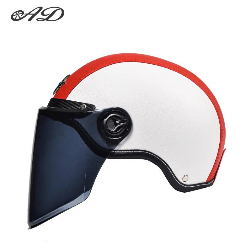 AD Retro Motorcycle Helmets with Harley Visor Leather Helmet for Man Electric Motorbike Vintage Protected Motor Safety Cap